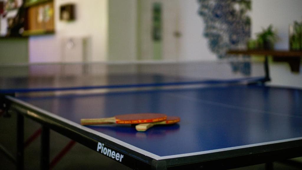 Table tennis table in the shade of the resort gardens